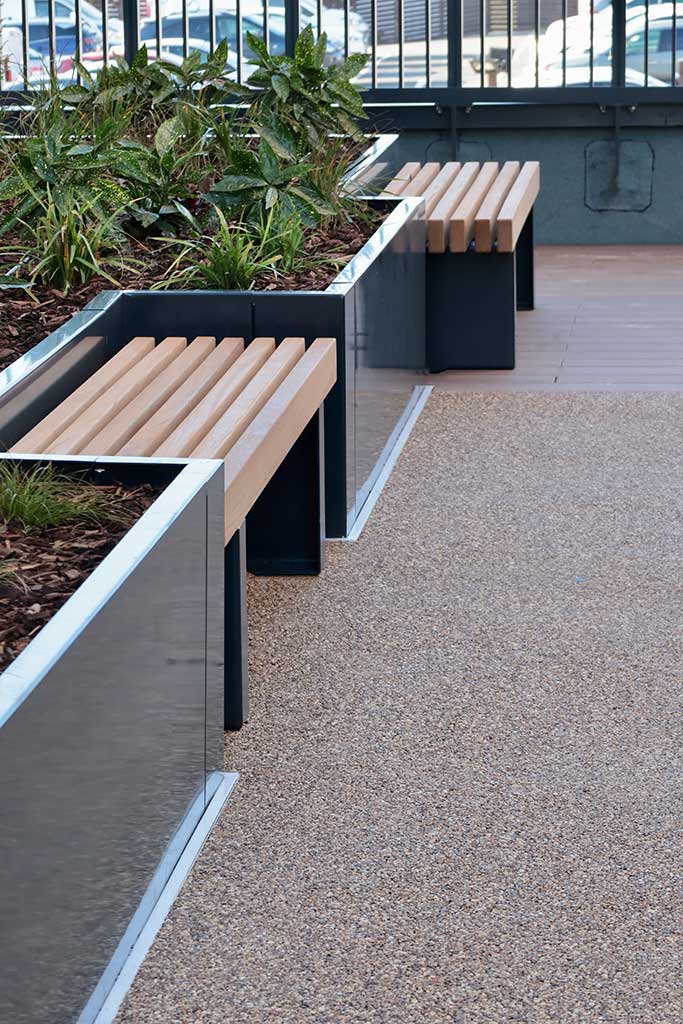 Resin Bound Gravel with planters and benches