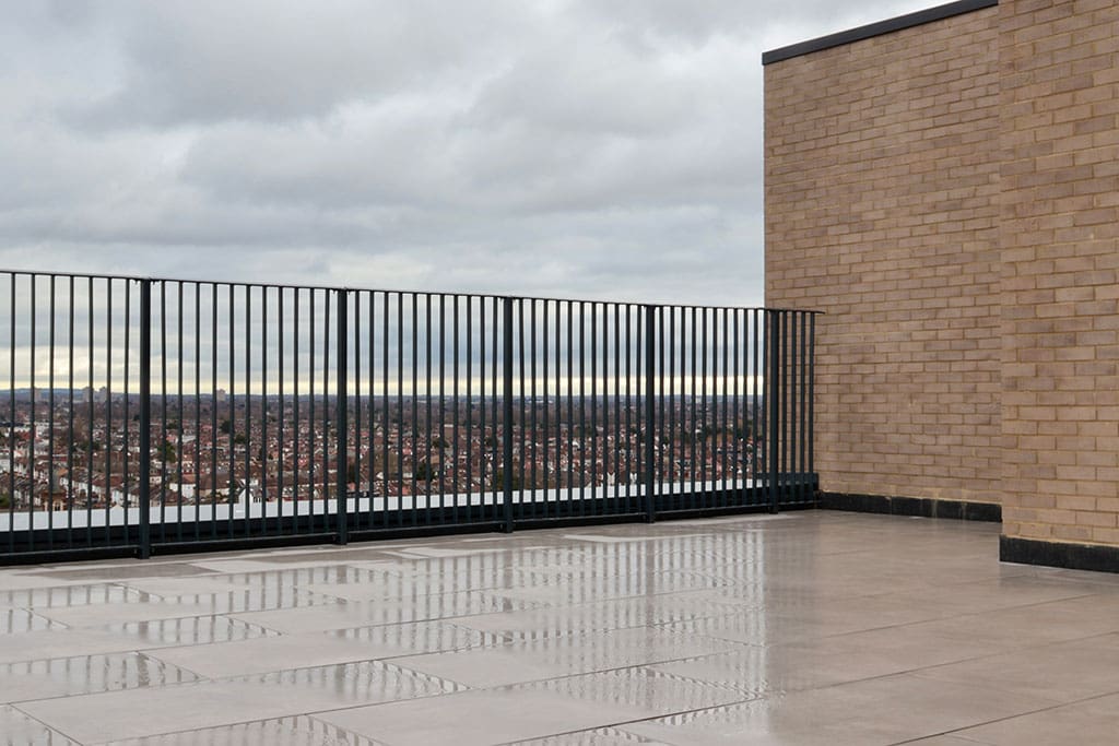 View from paved roof terrace