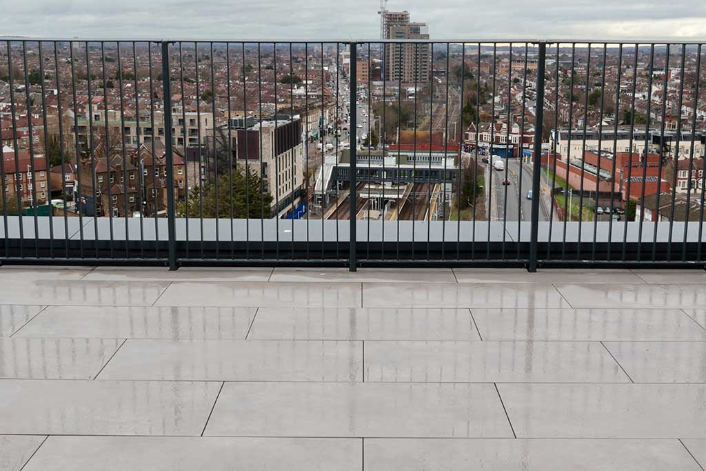 View from paved roof terrace