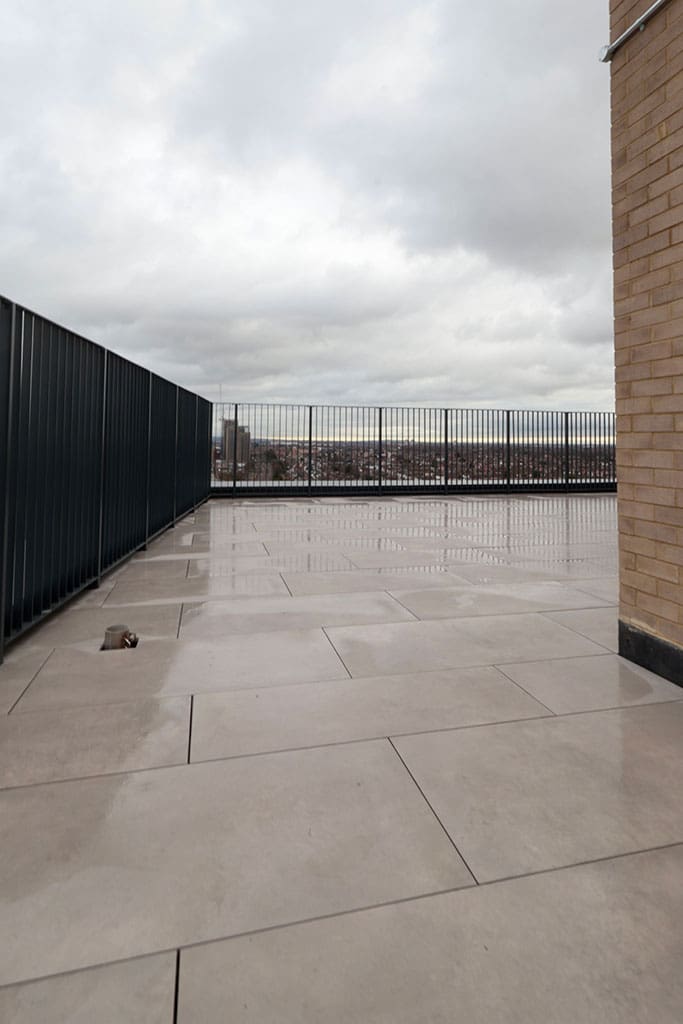 View from paved roof terrace