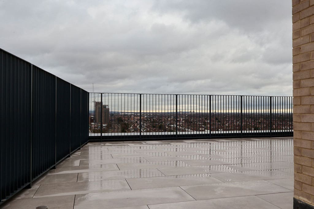 View from paved roof terrace