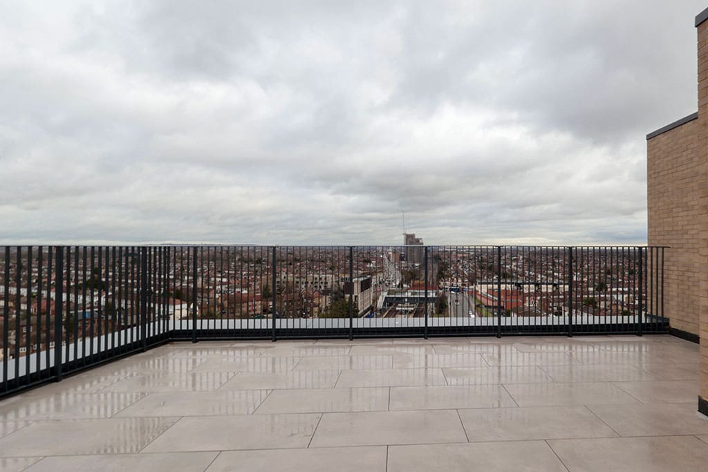 View from paved roof terrace