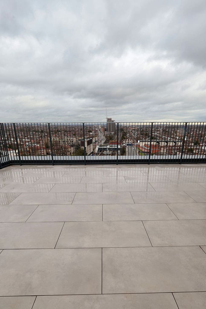 View from paved roof terrace